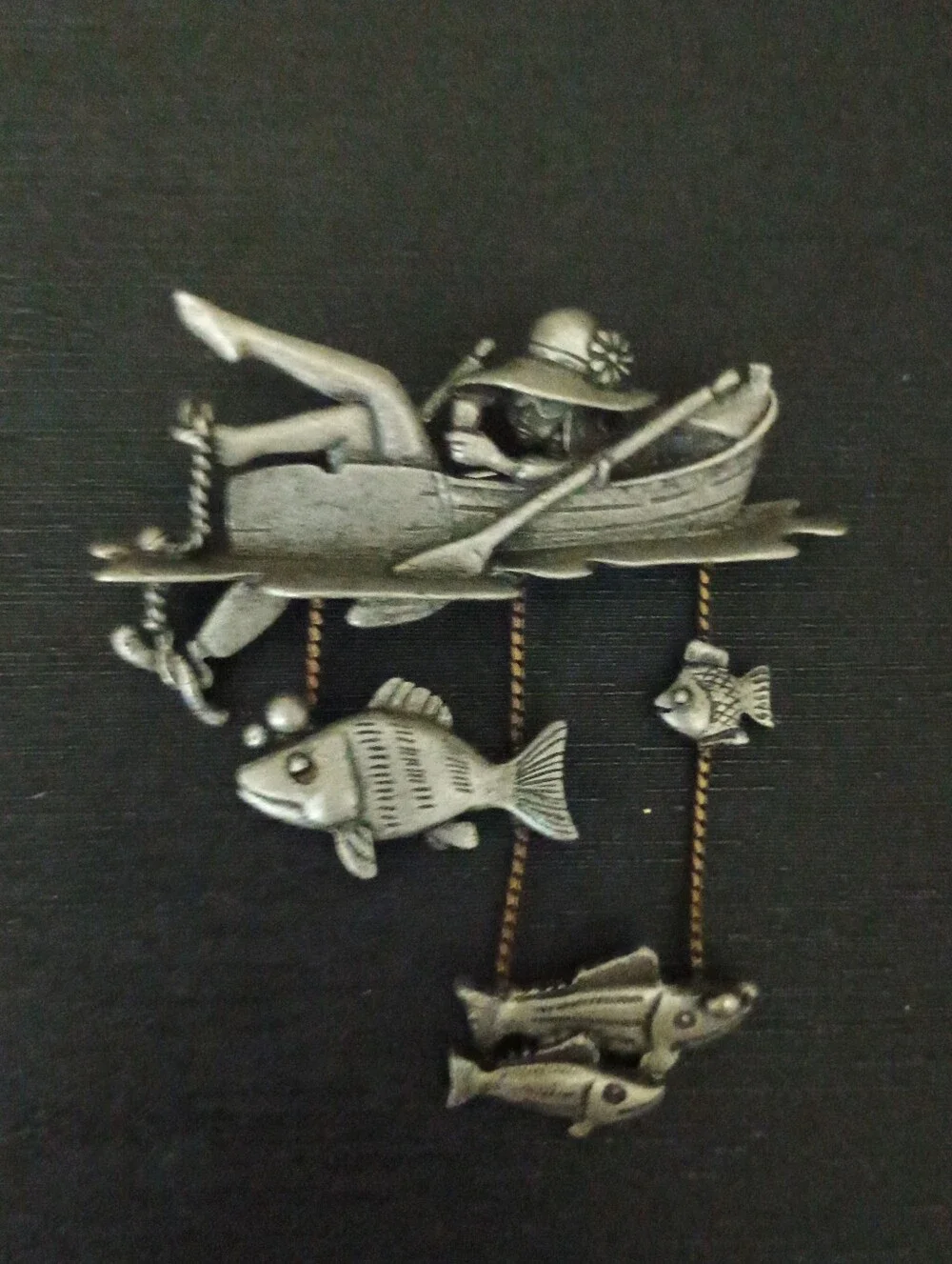 Silver-Tone Fishing Boat Wall Accent with Dangling Fish - Picture 5 of 5